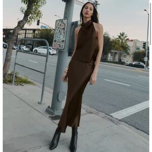 Zara Brown maxi satin skirt, size S